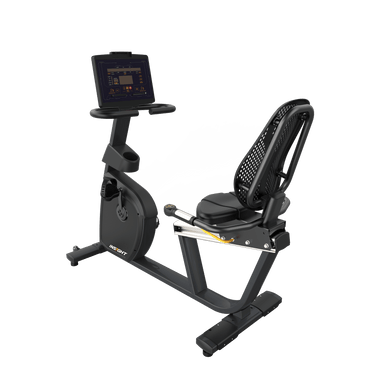 Insight Fitness Recumbent Bike - RR5 with a tablet stand on a transparent background